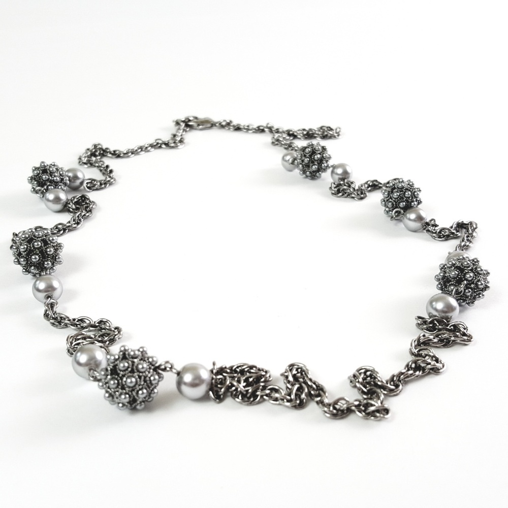 Silver and White Pearl Statement Necklace, NWOT - Picture 4 of 8